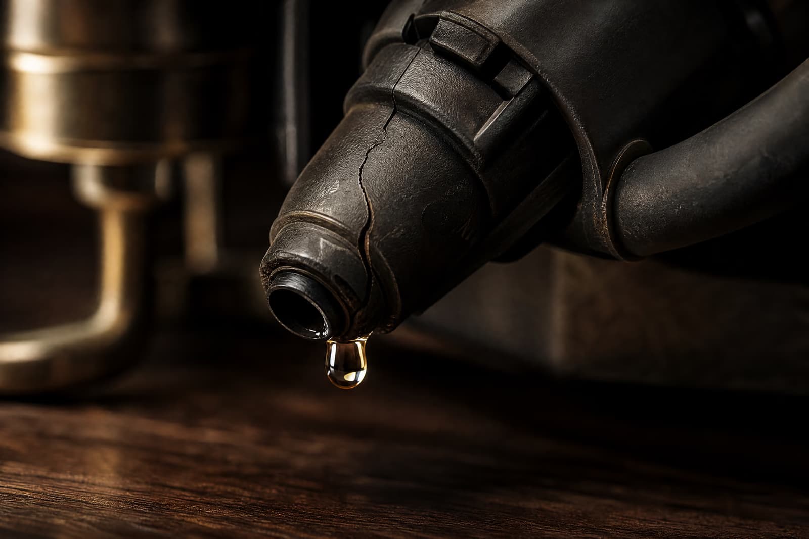 Water droplet on a cracked hose connector inside a coffee machine